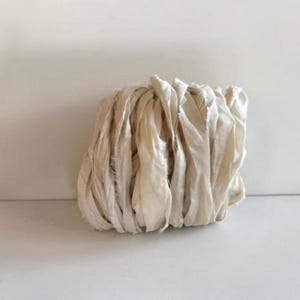 Sari Silk Ribbon Yardage - Recycled Sari Silk Ribbon - Antique White, 10 Yds, Sari Ribbon Strips