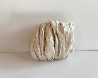 Cinta de seda de sari por metro - Cinta de seda de sari reciclada - Blanco antiguo, 10 yardas, tiras de cinta de sari