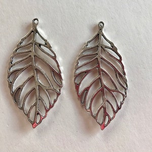 Large Leaf Pendants 2 Large Pewter Leaf Charms Jewelry Supplies image 2