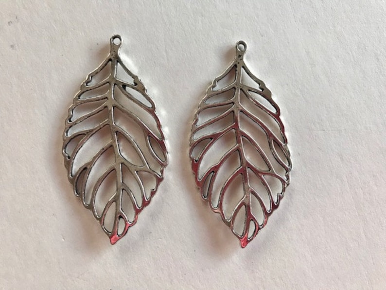 Large Leaf Pendants 2 Large Pewter Leaf Charms Jewelry Supplies image 2