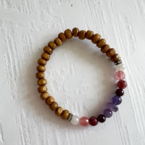 Gemstone Stretch Yoga Bracelet - Beaded Gemstone & Wood Energy Bracelet - Stretch Bracelet