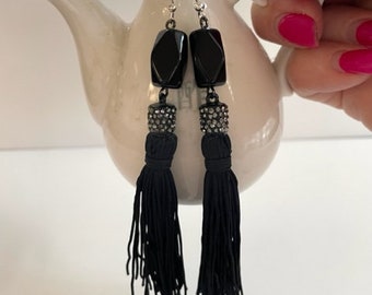 5.00 Dollar Earrings - Black Tassel Earrings