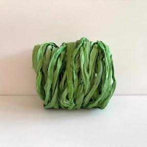 Sari Silk Ribbon - Recycled Sari Silk Ribbon - Lime Green, 10 Yards Journaling Ribbon