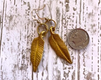 5.00 Dollar Earrings - Golden Leaf Drop Earrings