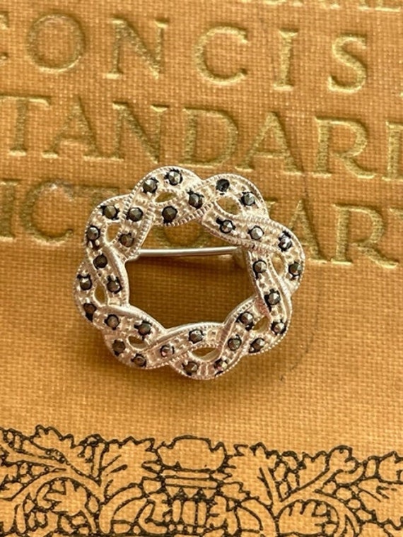 Vintage Sterling Marcasite Pin - Silver Marcasite 