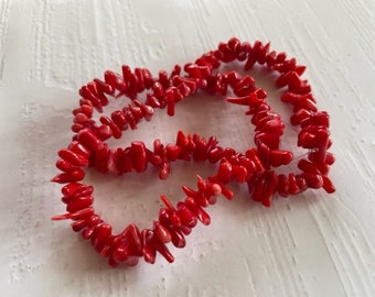 Red Coral Chip Beads - Coral Bead Strand - Jewelry Supplies