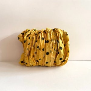 10 Yards Sari Silk Ribbon- Recycled Sari Silk Ribbon - Goldenrod Polka Dot, 10 Yards