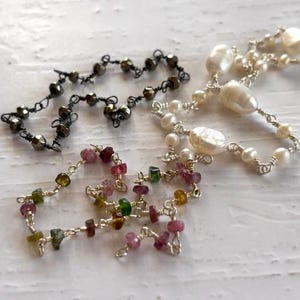 Gemstone Bead Rosary Chain - (3) Beaded Rosary Chain Pieces - jewelry Supply