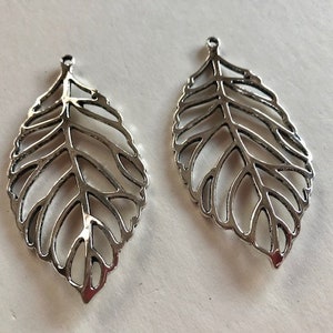 Large Leaf Pendants 2 Large Pewter Leaf Charms Jewelry Supplies image 1
