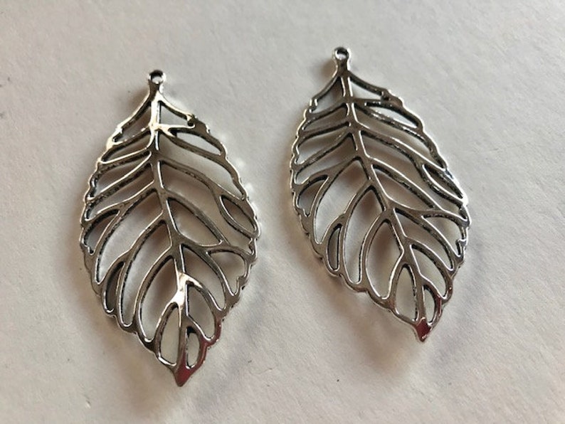 Large Leaf Pendants 2 Large Pewter Leaf Charms Jewelry Supplies image 1