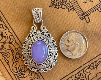 Chalcedony Gemstone Pendant - Bali Silver Pendant - Purple Chalcedony Pendant