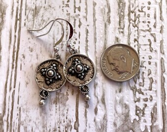 5.00 Dollar Earrings - Silver Pewter Drop Earrings