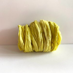 10 Yards Sari Silk Ribbon - Recycled Sari Silk Ribbon - Yellow Sari Ribbon Yardage