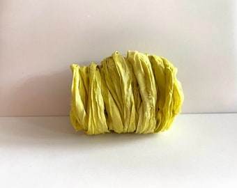 10 Yards Sari Silk Ribbon - Recycled Sari Silk Ribbon - Yellow Sari Ribbon Yardage