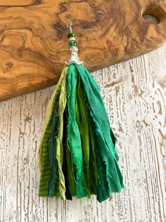 Green Mix Sari Silk Ribbon Strips Recycled Sari Silk Ribbon Strips for  Tassels Shades of Green Sari Silk Printed Ribbon 