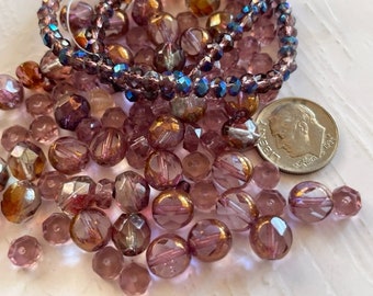 Faceted Glass Bead Mix - Purple/Gold Beads With 4mm Strand - Beading Supplies