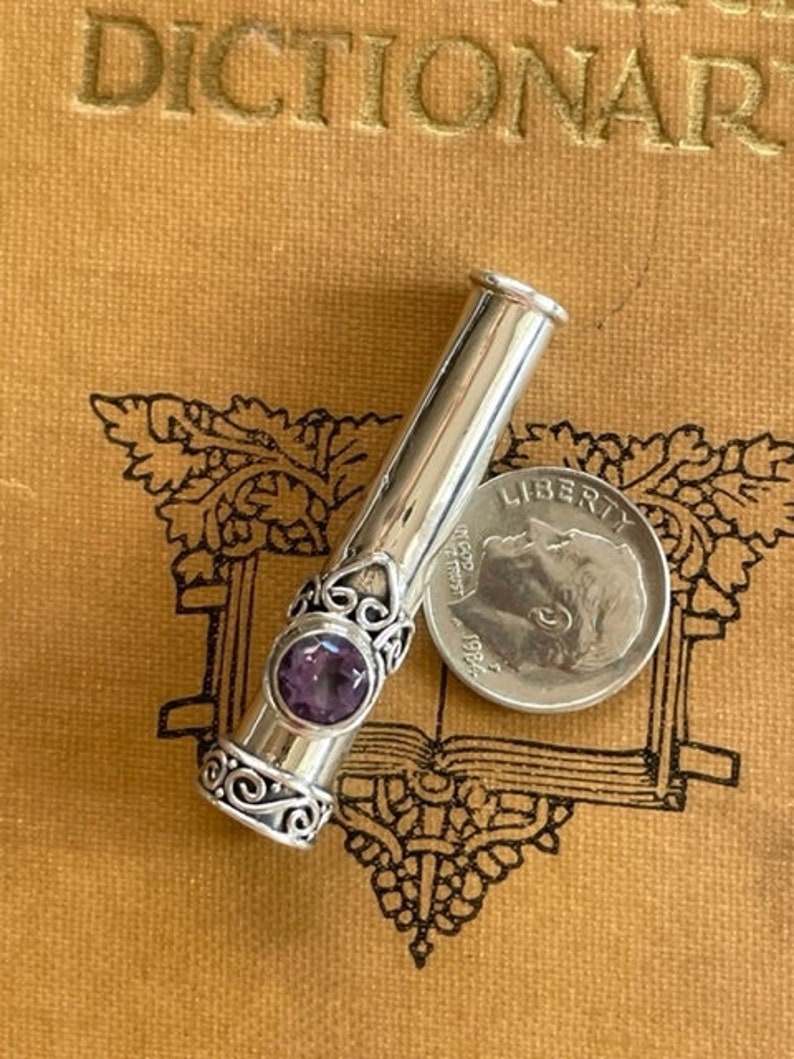 Sterling & Amethyst Bead Cone Pendant Bali Sterling Silver Gemstone Pendant Jewelry Supplies image 1