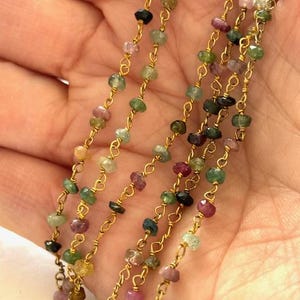 Tourmaline Rosary Chain - 3-3.5mm Multi Tourmaline Chain - Rosary Chain By-The-Foot - jewelry Supply