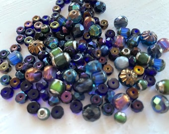 Blue Glass Bead Mix - Loose Glass Beads - Beading Supplies - Jewelry Making