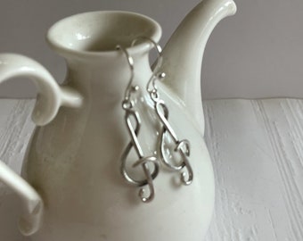 Treble Clef Earrings - Sterling Silver Earrings - Music Teacher Gift