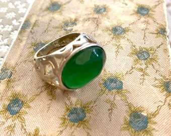 Vintage Green Quartz Ring - Quartz & Sterling Ring - Size 6.5 Statement Ring