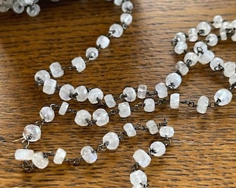 Moonstone Rosary Chain - Rosary Chain By-The-Foot - Rainbow Moonstone Chain - jewelry Supply