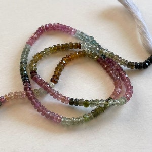 Faceted 4mm Tourmaline Bead Strand Tiny Natural, Multi Tourmaline Rondelles 15 1/5 Tourmaline Bead Strand image 3