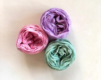 Sari Silk Ribbon - Recycled Sari Silk Ribbon - Pink, Orchid & Seafoam -  5 Yds Each, 15 Yds Total