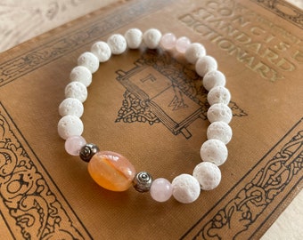 White Lava Stone Stretch Bracelet - Lava Stone & Agate Yoga Bracelet - Beaded Bracelet