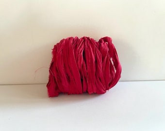 Sari Silk Ribbon - Recycled Silk Sari Ribbon - Dark Red, 10 Yards, Sari Ribbon Strips