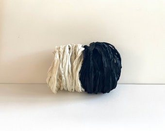 Recycled Sari Silk Ribbon - Sari Silk Ribbon - Black & White, 5 Yards Each Color, 10 Yards Total