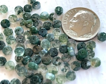 Green Moss Agate Heishe Beads - 4mm Gemstone Heishe disc Beads - Jewelry Making Beads