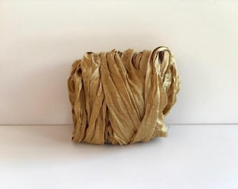 Sari Silk Ribbon - Recycled Sari Silk Ribbon - Khaki Sari Ribbon, 10 Yards