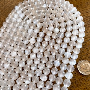 8mm Smooth Selenite Beads - Natural Iridescent Round Selenite Beads - Gemstone Beads