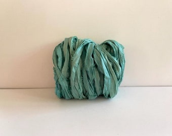 Sari Silk Ribbon - Recycled Sari Silk Ribbon - Light Teal, 10 Yards Sari Fabric Ribbon