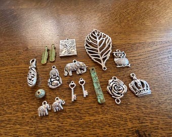 Pewter Charm Collection - (16) Pewter Charms - Jewelry Supplies - Jewelry Making Supplies