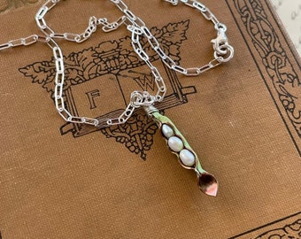 Peas In a Pod Necklace - Sterling Silver & Pearl Necklace - Pearl Jewelry - Gift For Mom