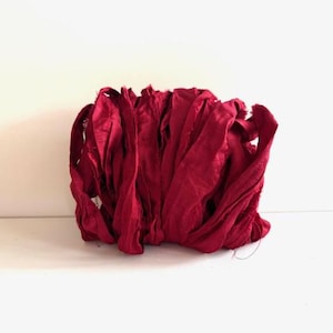 Sari Silk Ribbon - Recycled Silk Sari Ribbon - Dark Red, 10 Yards, Sari Ribbon Strips