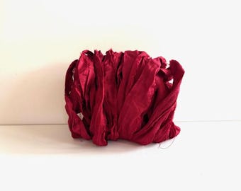 Sari Silk Ribbon - Recycled Silk Sari Ribbon - Dark Red, 10 Yards, Sari Ribbon Strips