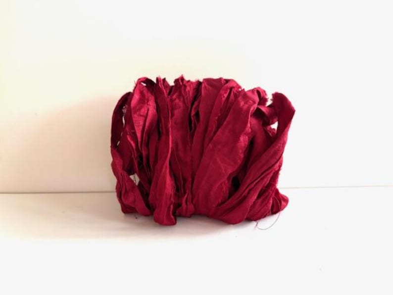 Sari Silk Ribbon - Recycled Silk Sari Ribbon - Dark Red, 10 Yards, Sari Ribbon Strips image 1