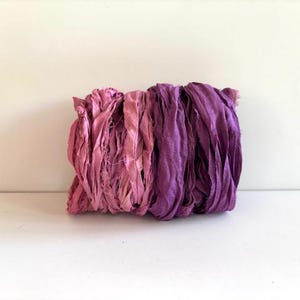 Sari Silk Ribbon - Recycled Sari Silk Ribbon - Fuchsia and Plum, 5 Yds Each, 10 Yds Total