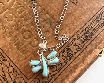 Larimar Dragonfly Necklace - Small Dragonfly Necklace - Larimar Necklace