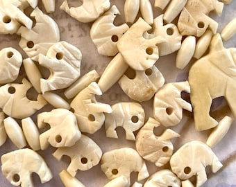 Natural Bone Bead Mix - (55) Piece Bone Elephant & Tube Beads - Jewelry Supplies