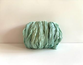Sari Silk Ribbon - Recycled Sari Silk Ribbon - Seafoam Green, 10 Yards Sari Fabric Ribbon