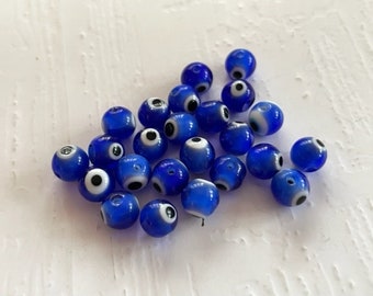 Blue 6mm Evil Eye Beads- (24) Glass Evil Eye Beads - Beading Supplies