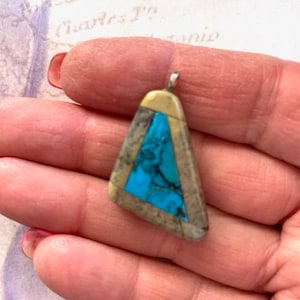 Turquoise Intarsia Inlay Pendant - Gemstone Turquoise Mosaic Pendant - Santo Domingo Inlay - Jewelry Supplies