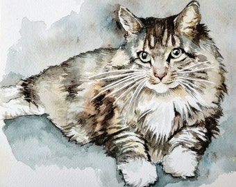 Custom Cat Painting, Cat Portrait, Watercolor Pet, Cat Art, Custom Pet Portrait, Dog Art, Pet hand-painting, Personalized Cat hand painting