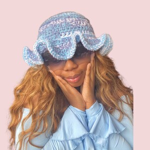 Bubbles Flower Hat, Handmade Crochet Bucket Hat, Crochet Hat, Blue Hat, 901, Memphis, Cartoon Inspired Fashion, Powerpuff Girls