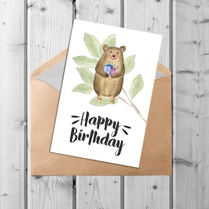 Digitale afdrukbare Happy Birthday Bear-kaart van 4 x 6 inch