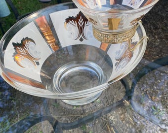 Vintage Chip and Dip Gold Leaf and Frosted Glass Set